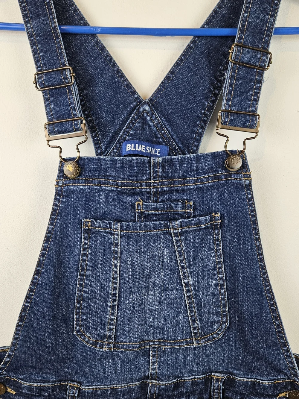 Blue Spice Dark Wash Denim Short Overalls Blue Size 7 - Picture 3 of 14